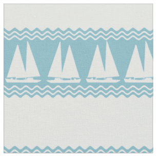 Blue Nautical Sailboat Coastal Stripes Fabric