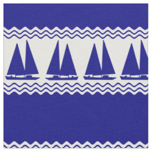 Blue Nautical Sailboat Coastal Stripes Fabric