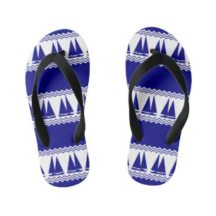 Blue Nautical Sailboat Coastal Stripes Kid's Flip Flops