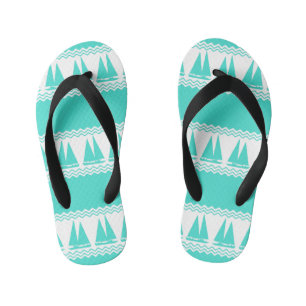 Blue Nautical Sailboat Coastal Stripes Kid's Flip Flops