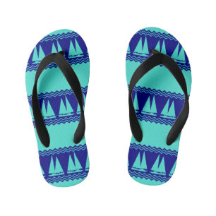 Blue Nautical Sailboat Coastal Stripes Kid's Flip Flops