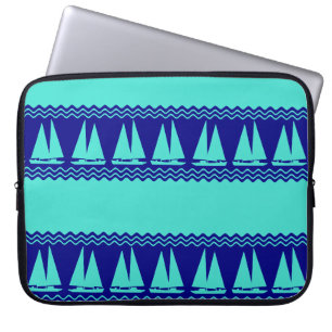 Blue Nautical Sailboat Coastal Stripes Laptop Sleeve