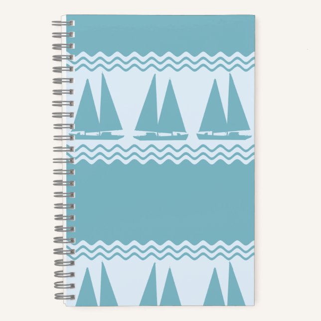 Blue Nautical Sailboat Coastal Stripes Notebook (Front)