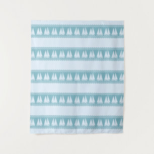 Blue Nautical Sailboat Coastal Stripes Tapestry