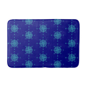 Blue Nautical Sailing Compass Bath Mat