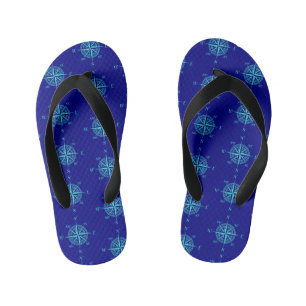 Blue Nautical Sailing Compass Kid's Flip Flops