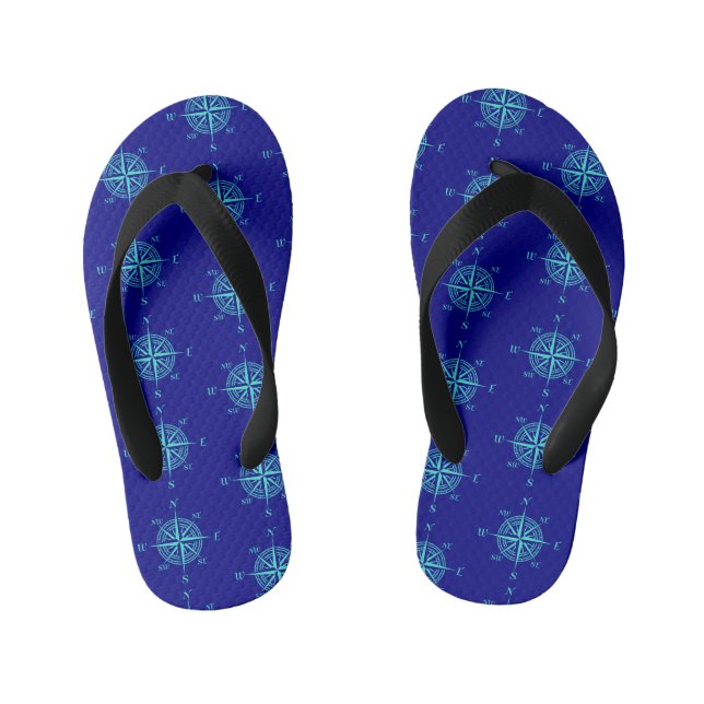 Blue Nautical Sailing Compass Kid's Flip Flops (Footbed)