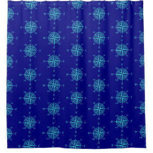 Blue Nautical Sailing Compass Shower Curtain