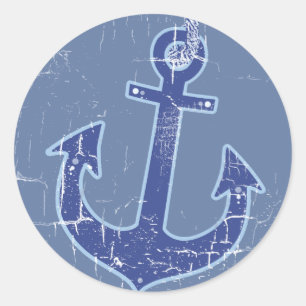 blue nautical sailor anchor classic round sticker