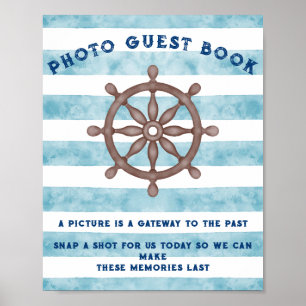 Blue Nautical Sailor Baby Shower Guest Book Sign