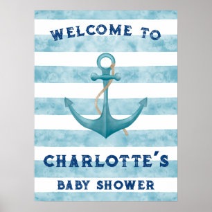 Blue Nautical Sailor Baby Shower Welcome Sign