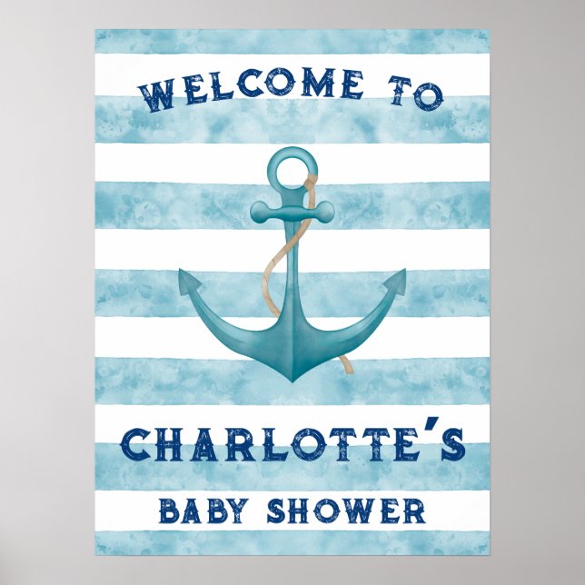 Blue Nautical Sailor Baby Shower Welcome Sign (Front)