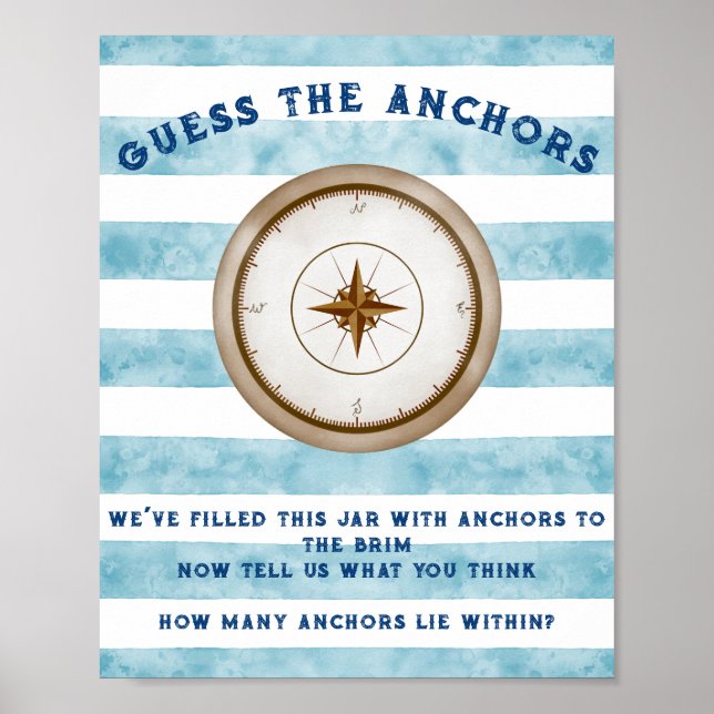 Blue Nautical Sailor Watercolour Baby Shower Game Poster (Front)
