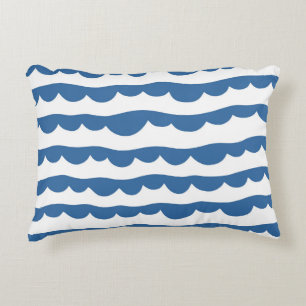 Blue Nautical Scallop Edge Sketch Pattern Decorative Cushion