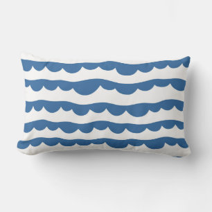 Blue Nautical Scallop Edge Sketch Pattern Lumbar Cushion