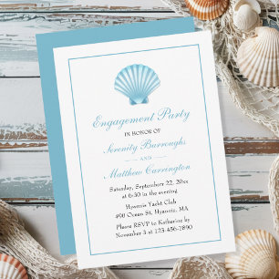 Blue Nautical Seashell Wedding Engagement Party Invitation