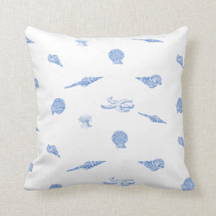 Blue Nautical Seashells and Starfish Pillow