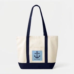 Blue Nautical Ship Anchor Custom Boat Name Tote Bag