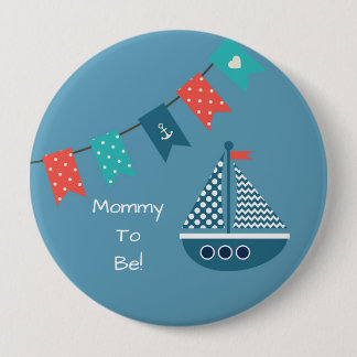 Blue Nautical Ship Personalised Mummy to Be Button