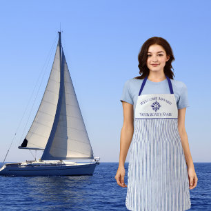  Blue Nautical Striped Monogram Boat Name Design Apron