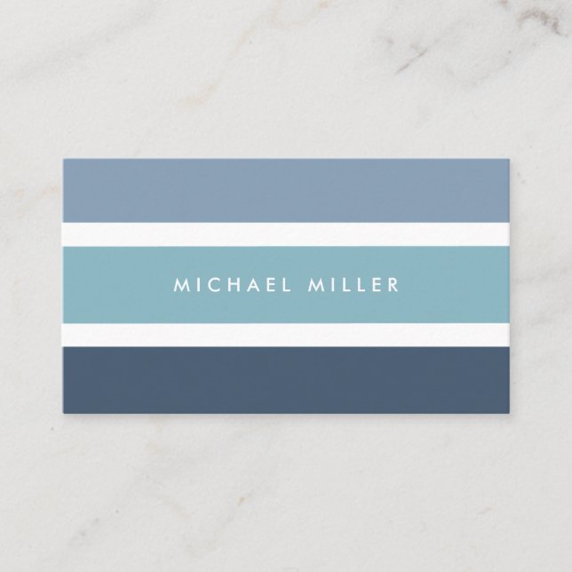 Blue nautical stripes modern smart masculine business card (Front)