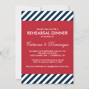Blue Nautical Stripes Rehearsal Dinner Invitation