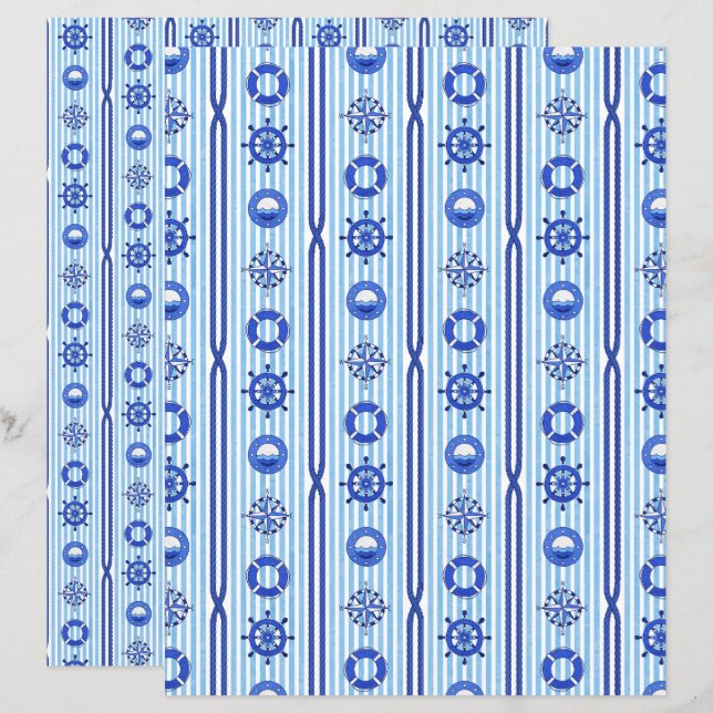 Blue Nautical Stripes Scrapbook Paper (Front/Back)