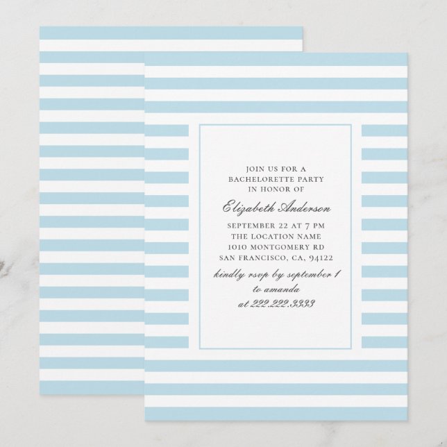 Blue nautical stripes. Striped bachelorette party Invitation (Front/Back)