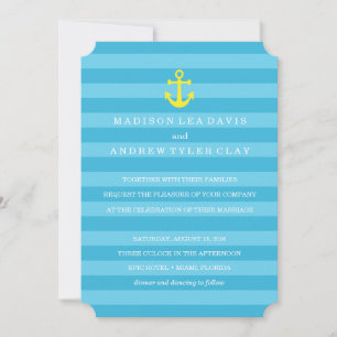 Blue Nautical Stripes Wedding Invitation
