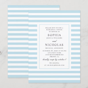 Blue nautical stripes wedding rehearsal dinner invitation