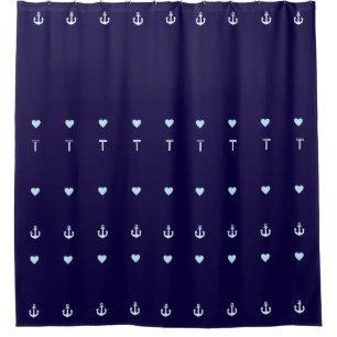 blue nautical, stylish & personalised anchors shower curtain