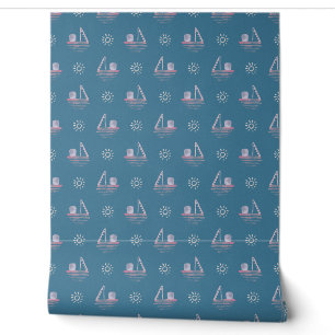 Blue Nautical Sun Sailboat Watercolor Wallpaper