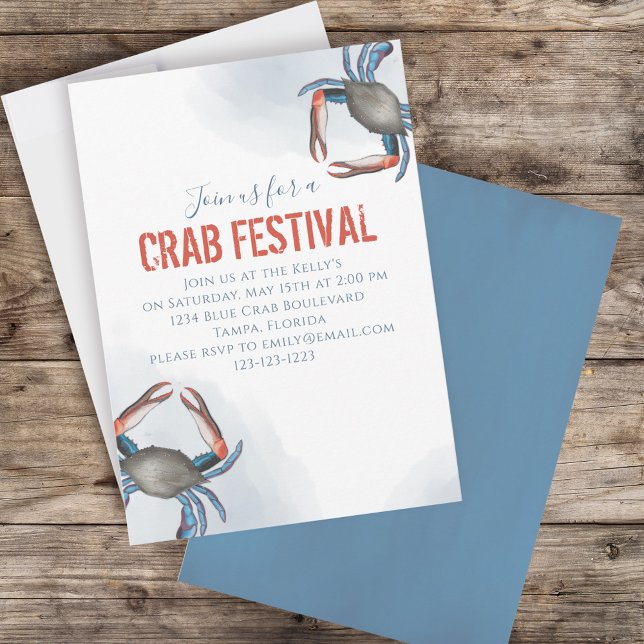 Blue Nautical Watercolor Blue Crab Custom Invitation (Creator Uploaded)