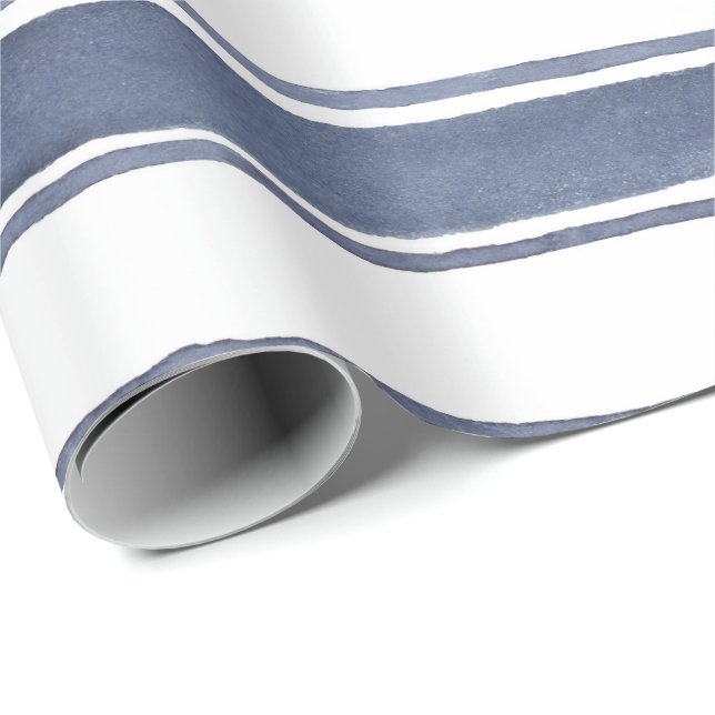 Blue Nautical Watercolor Stripes Wrapping Paper (Roll Corner)