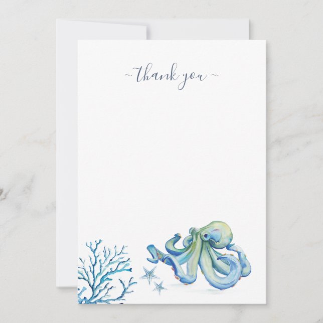 Blue Nautical Watercolor Thank You Card (Front)