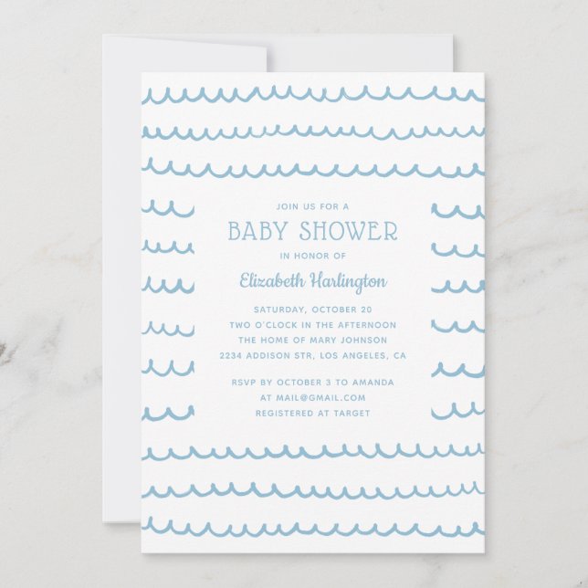 Blue Nautical Waves Baby Shower | Modern Coastal Invitation (Front)