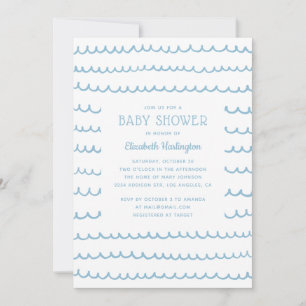 Blue Nautical Waves Baby Shower   Modern Coastal Invitation