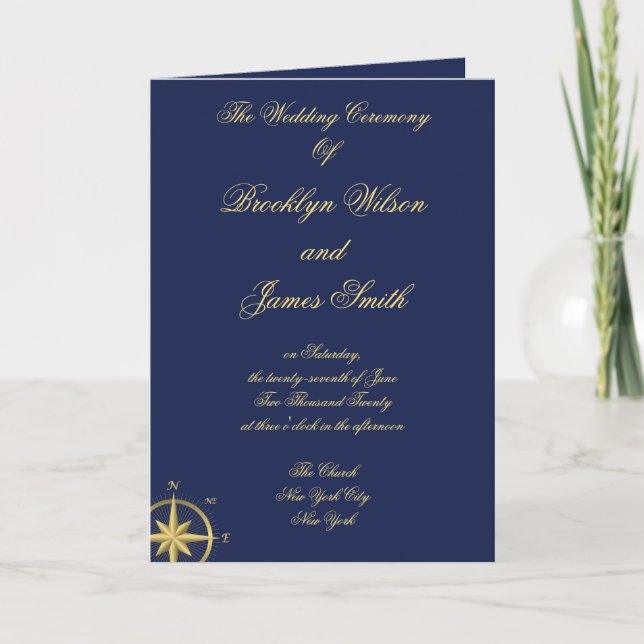 Blue Nautical Wedding Ceremony Programs Programme (Front)