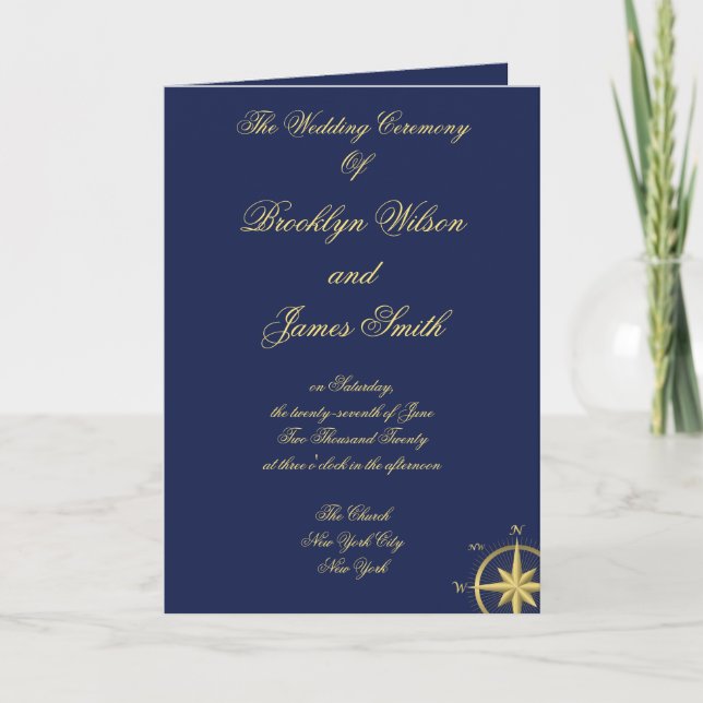 Blue Nautical Wedding Ceremony Programs Programme (Front)