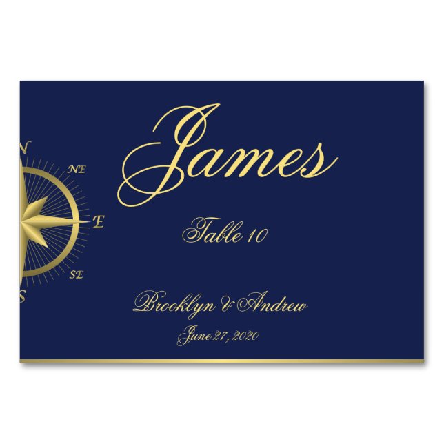 Blue Nautical Wedding Place Cards Table Cards (Front)