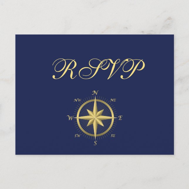 Blue Nautical Wedding RSVP Postcards (Front)