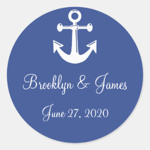 Blue Nautical Wedding Stickers With Anchor