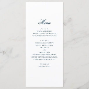 Blue nautical wedding. Watercolor navy modern Menu