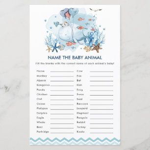 Blue Nautical Whale Name the Baby Animal Game