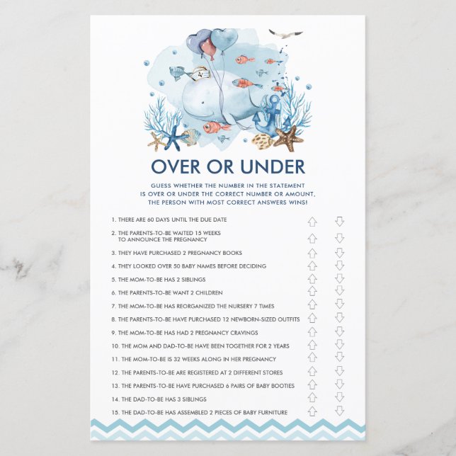 Blue Nautical Whale Over or Under Game (Front)