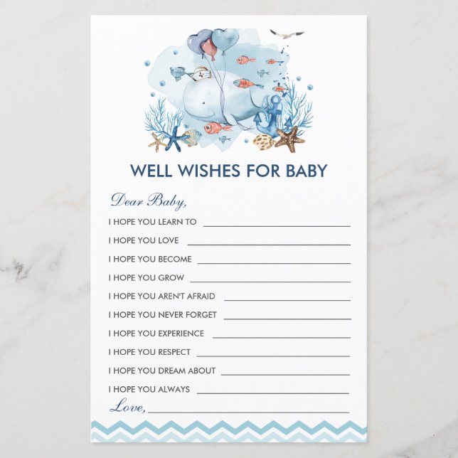 Blue Nautical Whale Well Wishes for Baby Game (Front)