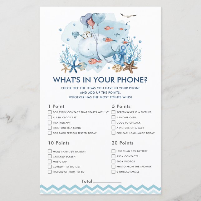Blue Nautical Whale What's In Your Phone Game (Front)
