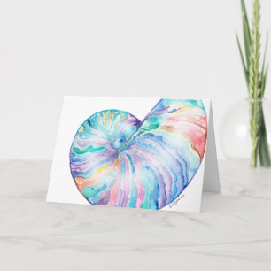 Blue Nautilus Infinity Shell Watercolor Card