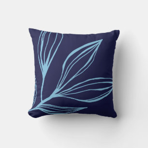Blue, Navy Abstract Marine Plant Throw Pillow