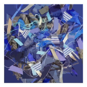 Blue navy abstract purple grey nautical striped poster